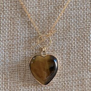 Serefina 14K Gold Plated Tigers Eye Heart Pendant Toggle Necklace